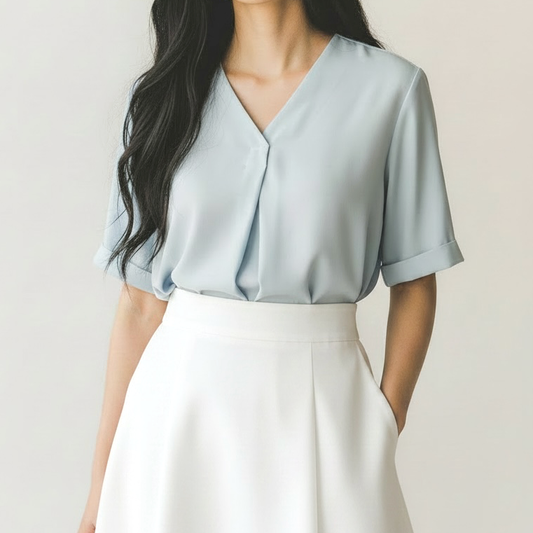 【予約販売】半袖Vネックベーシックブラウス（Blue Base / ブルベ向け）