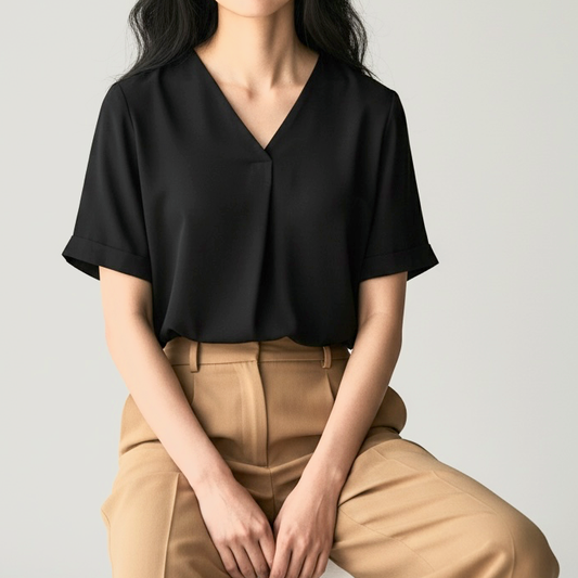 【予約販売】半袖Vネックベーシックブラウス（Blue Base / ブルベ向け）